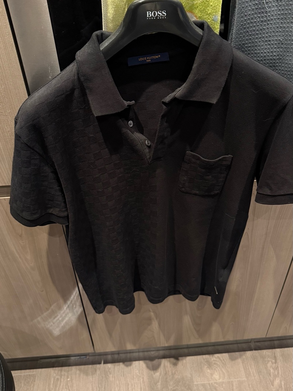 Louis Vuitton Black Check-Pattern Polo with Chest Pocket